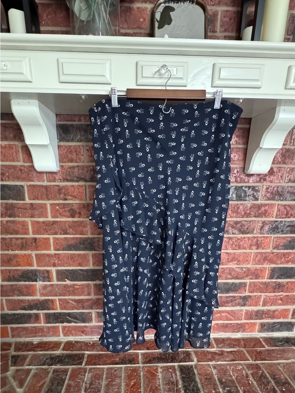 Cottagecore Navy Midi Dress with White Floral Print